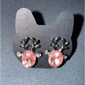NWT HOLIDAY Pink CRYSTAL REINDEER Silverstone STUD PIERCED EARRINGs